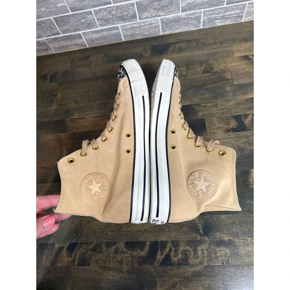 Converse Chuck Taylor All Star Hi Suede Leopard Print Tan Sneakers Wmns 12 Mn 10 - Picture 7 of 10